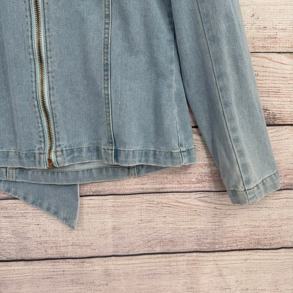 Alex Vinash New York Bow Front Denim Jacket Womens Medium Blue Light Wash - Picture 13 of 13